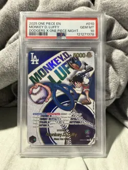 2025 ONE PIECE PROMOS DODGERS X ONE PIECE NIGHT #010 MONKEY D. LUFFY PSA 10 - Image 1