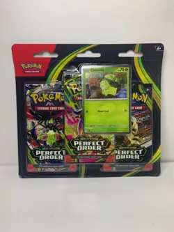 Pokemon Mega Evo Perfect Order - Chikorita 3-Pack Booster Blister Factory Sealed - Image 1