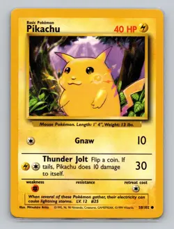 Pikachu 58/102 Common Pokemon TCG WOTC Unlimited Base Set Light Play LP - Image 1