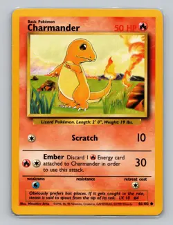 Charmander 46/102 Common Pokemon TCG WOTC Unlimited Base Set Light Play LP - Image 1