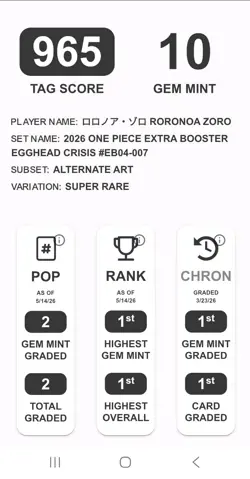 Bandai One Piece Roronoa Zoro EB04-007 JP Super Rare Alt Art TAG 10 - Image 5