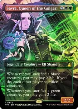 MTG SAVRA, QUEEN OF THE GOLGARI ANIME BORDERLESS FOIL Ravnica Remastered NM - Image 1