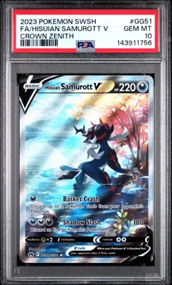 2023 POKEMON SWORD AND SHIELD CROWN ZENITH #GG51 FA/HISUIAN SAMUROTT V PSA 10 - Image 1