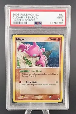 PSA 9 Mint 2005 POKEMON EX UNSEEN FORCES #57 Gligar REVERSE HOLO FOIL - Image 1