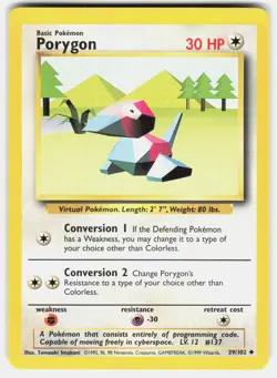 Porygon 39/102 Uncommon Base Set Unlimited Pokemon Lightly Played - Image 2