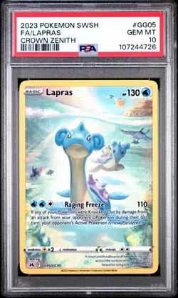 2023 POKEMON SWORD & SHIELD CROWN ZENITH #GG05 FULL ART/LAPRAS PSA 10 - Image 1