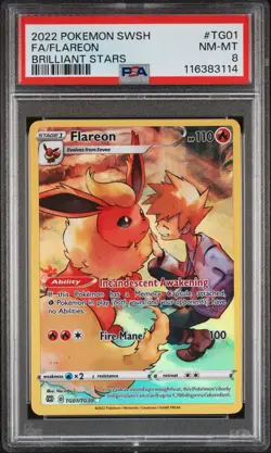2022 POKEMON SWORD & SHIELD BRILLIANT STARS #TG01 FULL ART/FLAREON PSA 8 - Image 1