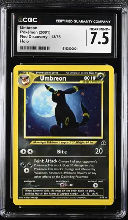 Pokemon Umbreon 2001 Neo Discovery Holo Rare 13/17 CGC 7.5 Near Mint + - Image 1