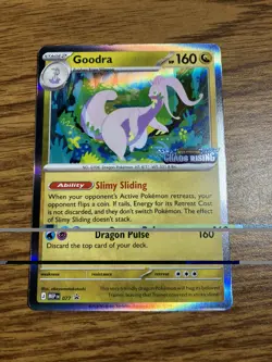 Pokemon TCG Goodra MEP 077 Chaos Rising Stamped Prerelease Black Star Promo - Image 1