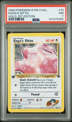 PSA 7 NM Koga's Ditto Gym Challenge 1st Edition 10/132 Holo Rare Pokemon Card - Image 1