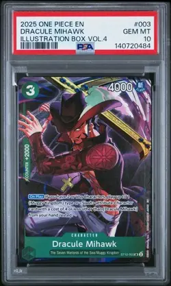 2025 One Piece Illustration Box Vol. 4 Dracule Mihawk PSA 10 GEM SUPER RARE #003 - Image 1