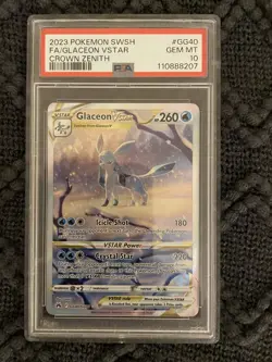 2023 POKEMON SWORD & SHIELD CROWN ZENITH #GG40 FULL ART/GLACEON VSTAR PSA 10 - Image 1