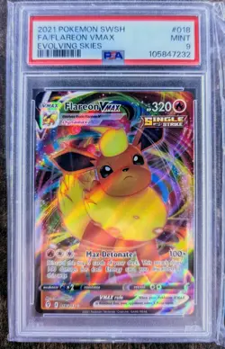 Pokemon 2021 Flareon VMAX SWSH Evolving Skies Holo Rare #018 PSA 9 MINT - Image 1