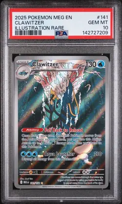 CLAWITZER ~ 2025 POKEMON MEG EN MEGA EVOLUTION ILLUSTRATION RARE #141 PSA 10 GEM - Image 1