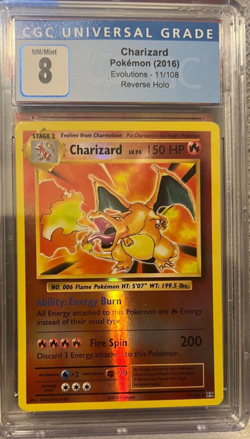 CGC 8 Charizard 2016 Evolutions 11/108 Reverse Holo Pokemon Card - Image 1