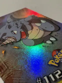 2000 Topps Pokemon TV Animation Series 2 Rainbow Foil Rhydon #112 LP - Image 3