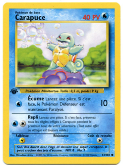1999 Pokemon Base Set Capuce (Squirtle ) French 1st Edition 63/102 NM - Image 1