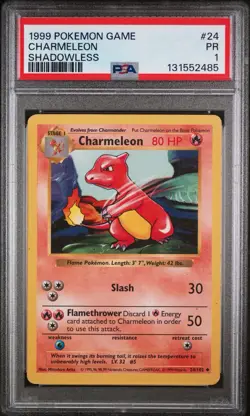 Charmeleon Shadowless Pokemon Base Set 24/102 PSA 1 - Image 1