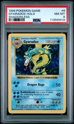 1999 POKEMON GAME SHADOWLESS #6 GYARADOS-HOLO PSA 8 - Image 1
