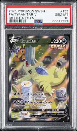 2021 POKEMON SWORD & SHIELD BATTLE STYLES #155 FULL ART/TYRANITAR V PSA 10 - Image 1