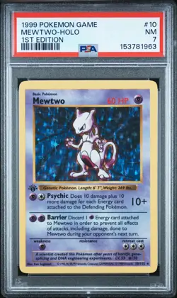 PSA 7 Mewtwo #10 Pokemon Base Set 1st Edition Shadowless Holo Rare - Image 1