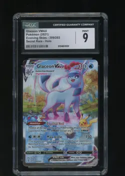 2021 Pokemon TCG CGC 9 Glaceon Vmax Evolving Skies Secret Rare Holo 209/203 - Image 1