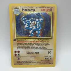 Pokemon TCG Base Set Machamp 1st Edition Holo Rare Card 8/102 LP 1999 WOTC - Image 1
