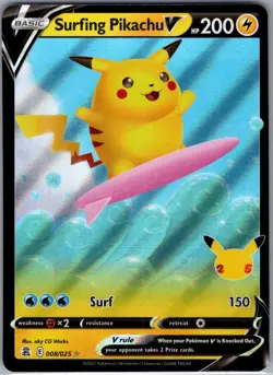 Surfing Pikachu V 008/025 Celebrations - Pokemon Card - NM - Image 1