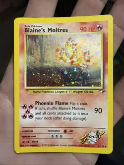 Pokemon Blaine's Moltres 001/132 Gym Heroes Holo Rare Basic 90 HP 2000 - Image 1