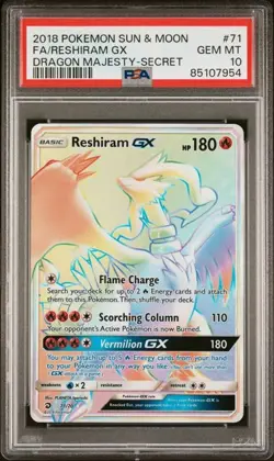 PSA 10 - 2018 POKEMON SUN & MOON DRAGON MAJESTY #71 FA/RESHIRAM GX-SECRET - Image 1