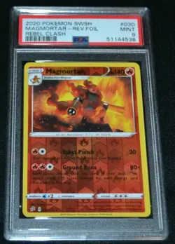 Reverse Holo Foil Magmortar # 030/192 SWSH Rebel Clash Pokemon Cards PSA 9 MINT - Image 1