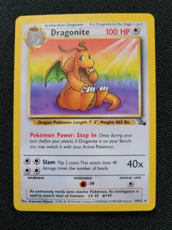 Pokemon fossil red logo 3rd print 1999 2000 Dragonite 19/62 - Image 1