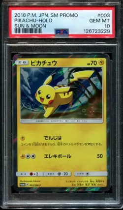 PSA 10 Gem Mint Pikachu 003/SM-P Sun Moon Holo Promo Japanese Pokemon Card - Image 1