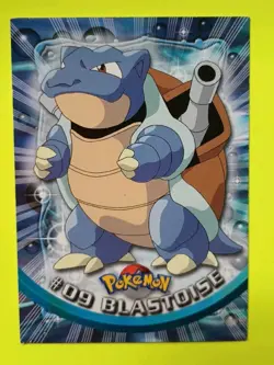 POKEMON Topps Card #09 BLASTOISE Non Holo Blue Logo LP/EX TV Animation 1999 - Image 1