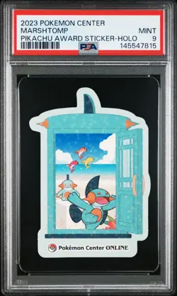 2023 POKEMON CENTER PIKACHU AWARD DELIVERY! STICKER HOLO MARSHTOMP PSA 9 - Image 1