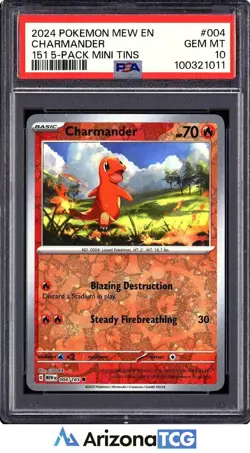 Pokemon 2024 Charmander 004/165 Holo 151 5-Pack Mini Tins GEM MINT PSA 10 - Image 1