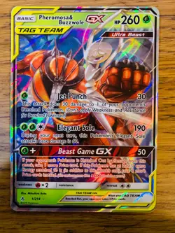 Pheromosa & Buzzwole GX (1/214) Unbroken Bonds Tag Team Holo Rare Pokemon Card! - Image 1