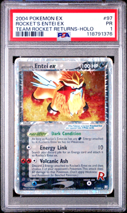 PSA 1 PR 2004 Pokemon EX Team Rocket Returns Rocket's Entei EX Holo Foil 97/109 - Image 1