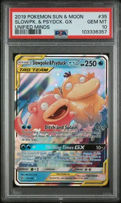 Pokemon Slowpoke & Psyduck GX 35/236 S&M Unified Minds Tag Team GEM MINT PSA 10 - Image 1