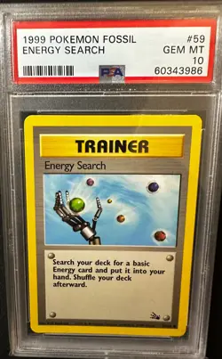 PSA 10 - 1999 POKEMON FOSSIL #59 ENERGY SEARCH - Image 1