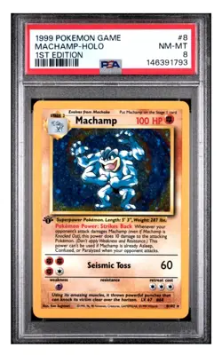 1999 Pokemon Base Set Machamp 8/102 Holo Holo 1st Edition PSA 8 NM-MT WOTC - Image 1