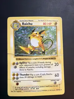 Pokemon TCG Raichu Holo Rare Shadowless Base Set 14/102 - Image 1
