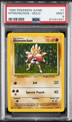 1999 POKEMON BASE SET UNLIMITED #7 HITMONCHAN-HOLO PSA 9 - Image 1
