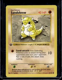 Pokemon Card Sandshrew Shadowless Base Set 1st Edition Common 62/102 - Image 1