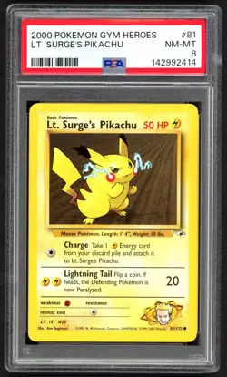 Pokemon Cards - PSA 8 Lt. Surge's Pikachu 81/132 - Gym Heroes - NM-MT PSA8 - Image 1