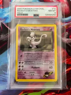Pokemon 2000 Gym Challenge Holo #14 Rocket's Mewtwo PSA 8 - Image 1