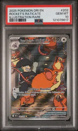 Pokemon TCG Team Rockets Raticate 202/182 Illustration Rare, PSA 10 GEM MINT - Image 1