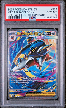 2025 POKEMON PHANTASMAL FLAMES 127/094 MEGA SHARPEDO EX GEM MT PSA 10 - Image 1