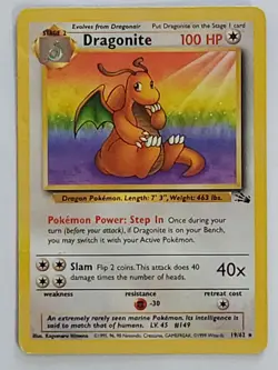 Dragonite Unlimited NM/MT Fossil Card 19/62 Rare WOTC Pokemon TCG Original - Image 1