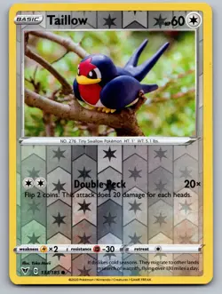 Taillow 133/185 Common Vivid Voltage Pokemon Reverse Holo Yuka Morii Clay Art - Image 1
